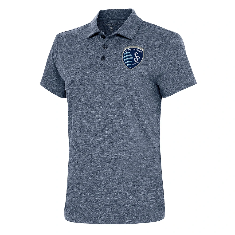 Women's Antigua Heather Navy Sporting Kansas City Motivated Polo