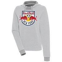 Women's Antigua  Gray/White New York Red Bulls Axe Bunker Tri-Blend Pullover Hoodie