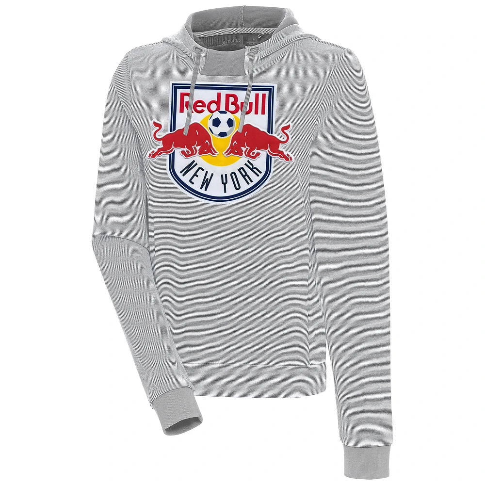 Women's Antigua Gray/White New York Red Bulls Axe Bunker Tri-Blend Pullover Hoodie
