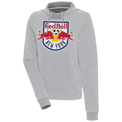 Women's Antigua  Gray/White New York Red Bulls Axe Bunker Tri-Blend Pullover Hoodie