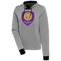 Women's Antigua  Black/White Orlando City SC Axe Bunker Tri-Blend Pullover Hoodie