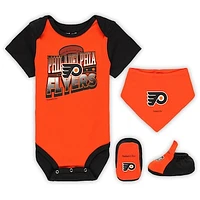 Infant Mitchell & Ness Orange/Black Philadelphia Flyers Big Score 3-Pack Bodysuit, Bib and Bootie Set