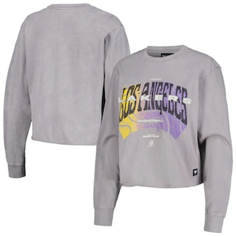 Women's The Wild Collective  Gray Los Angeles Lakers Band Cropped Long Sleeve T-Shirt