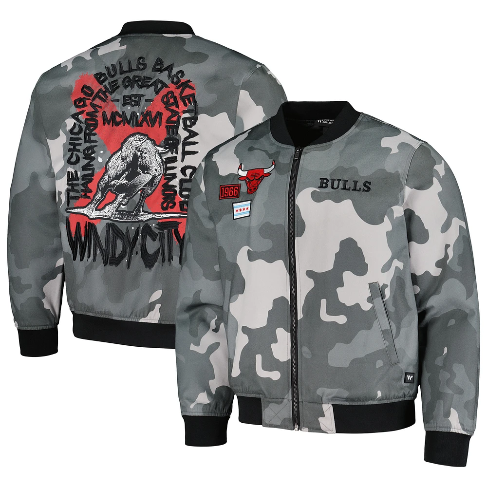 Unisex The Wild Collective Gray Chicago Bulls 2023/24 City Edition Camo Bomber Full-Zip Jacket