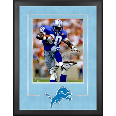 Barry Sanders Detroit Lions Autographed Deluxe Framed 16" x 20" Blue Vertical Photograph