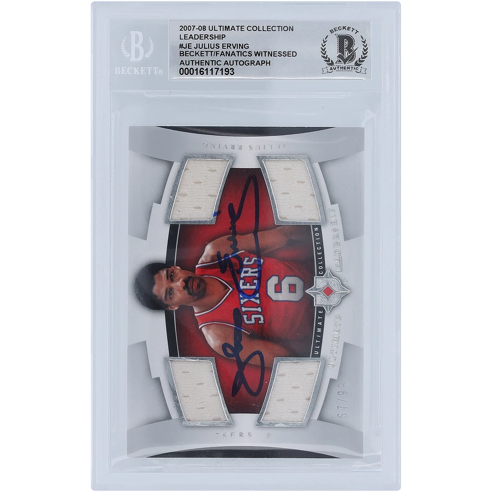 Julius Erving Philadelphia 76ers Autographed 2007-08 Upper Deck Ultimate Collection Quad Relic #UL-JE #67/99 Beckett Fanatics Witnessed Authenticated 10 Card