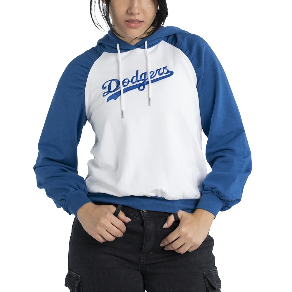 Women's Lusso White Los Angeles Dodgers Marlowe Tri-Blend Raglan Pullover Hoodie