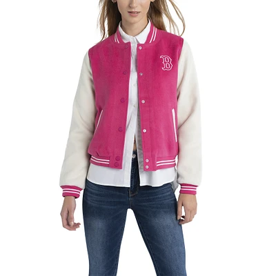 Women's Lusso  Pink Boston Red Sox Priya Full-Snap Varsity Jacket