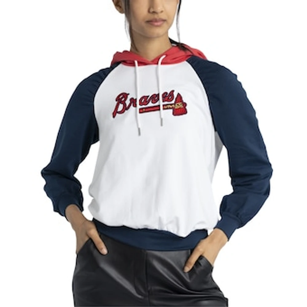 Women's Lusso White Atlanta Braves Marlowe Tri-Blend Raglan Pullover Hoodie