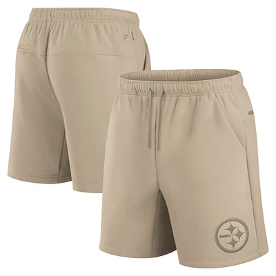 Unisex Fanatics Khaki Pittsburgh Steelers Elements Super Soft Fleece Shorts