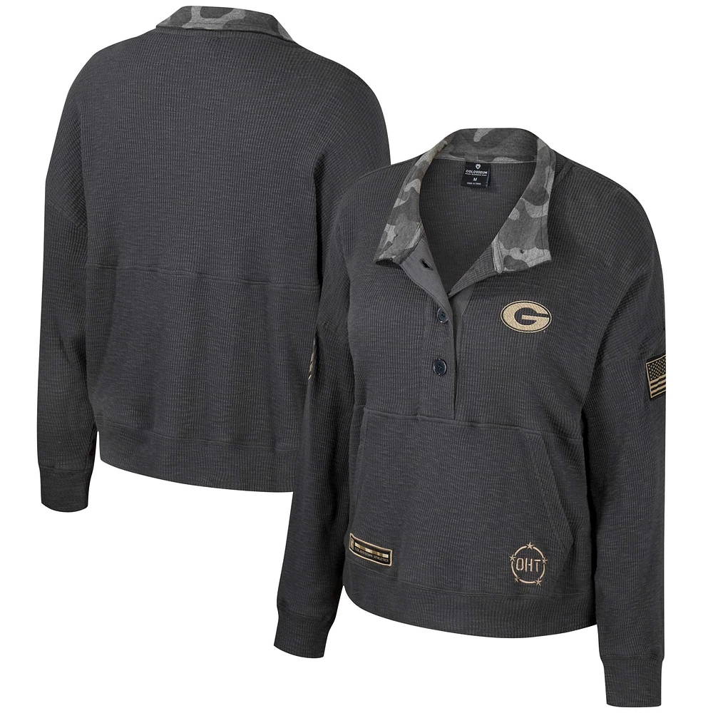 Women's Colosseum Heather Charcoal Georgia Bulldogs OHT Military Appreciation Payback Henley Thermal Sweatshirt