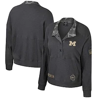 Women's Colosseum  Heather Charcoal Michigan Wolverines OHT Military Appreciation Payback Henley Thermal Sweatshirt