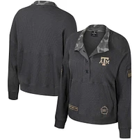 Women's Colosseum  Heather Charcoal Texas A&M Aggies OHT Military Appreciation Payback Henley Thermal Sweatshirt