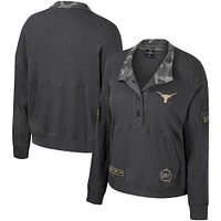 Women's Colosseum  Heather Charcoal Texas Longhorns OHT Military Appreciation Payback Henley Thermal Sweatshirt