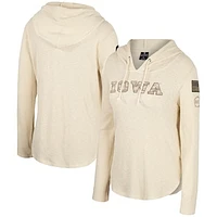 Women's Colosseum Cream Iowa Hawkeyes OHT Military Appreciation Casey Raglan Long Sleeve Hoodie T-Shirt