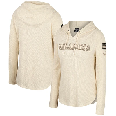 Women's Colosseum Cream Oklahoma Sooners OHT Military Appreciation Casey Raglan Long Sleeve Hoodie T-Shirt