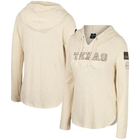 Women's Colosseum Cream Texas Longhorns OHT Military Appreciation Casey Raglan Long Sleeve Hoodie T-Shirt