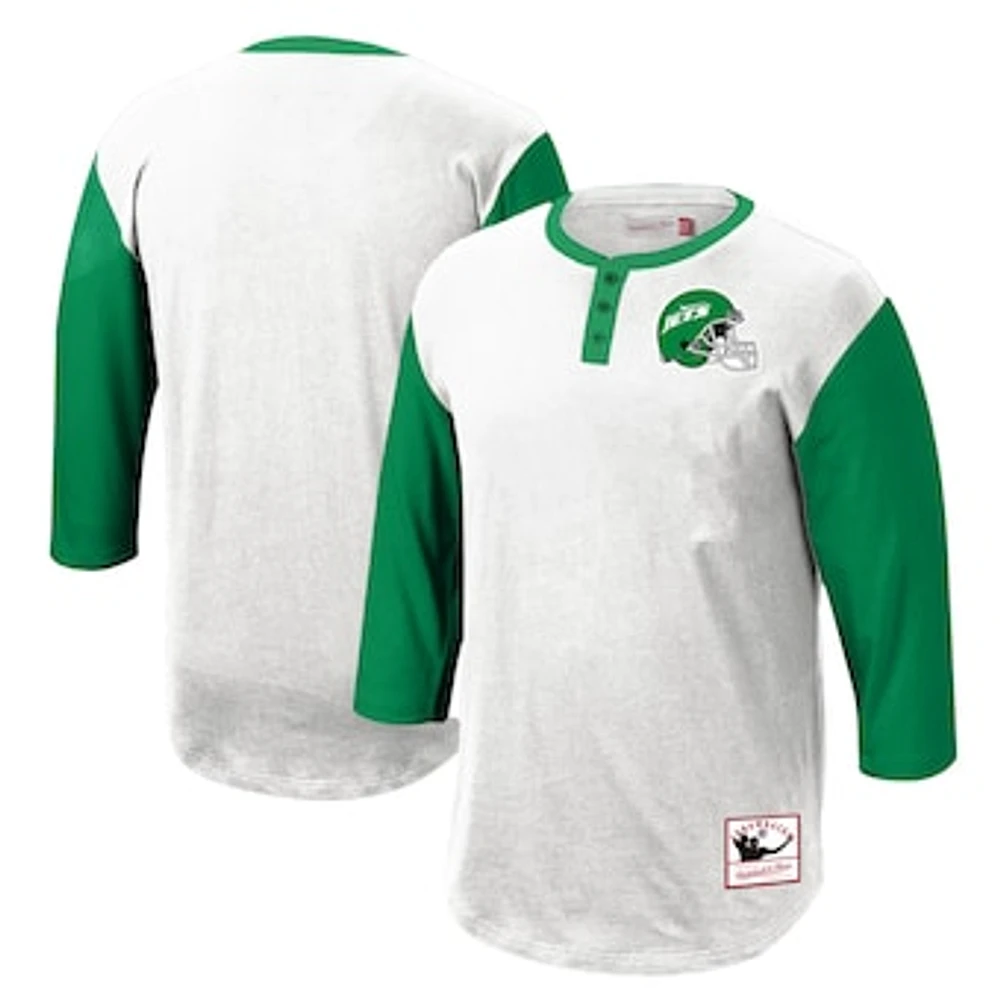 Men's Mitchell & Ness  White New York Jets Legacy Slub Henley 3/4 Sleeve T-Shirt