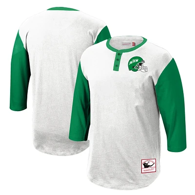 Men's Mitchell & Ness  White New York Jets Legacy Slub Henley 3/4 Sleeve T-Shirt