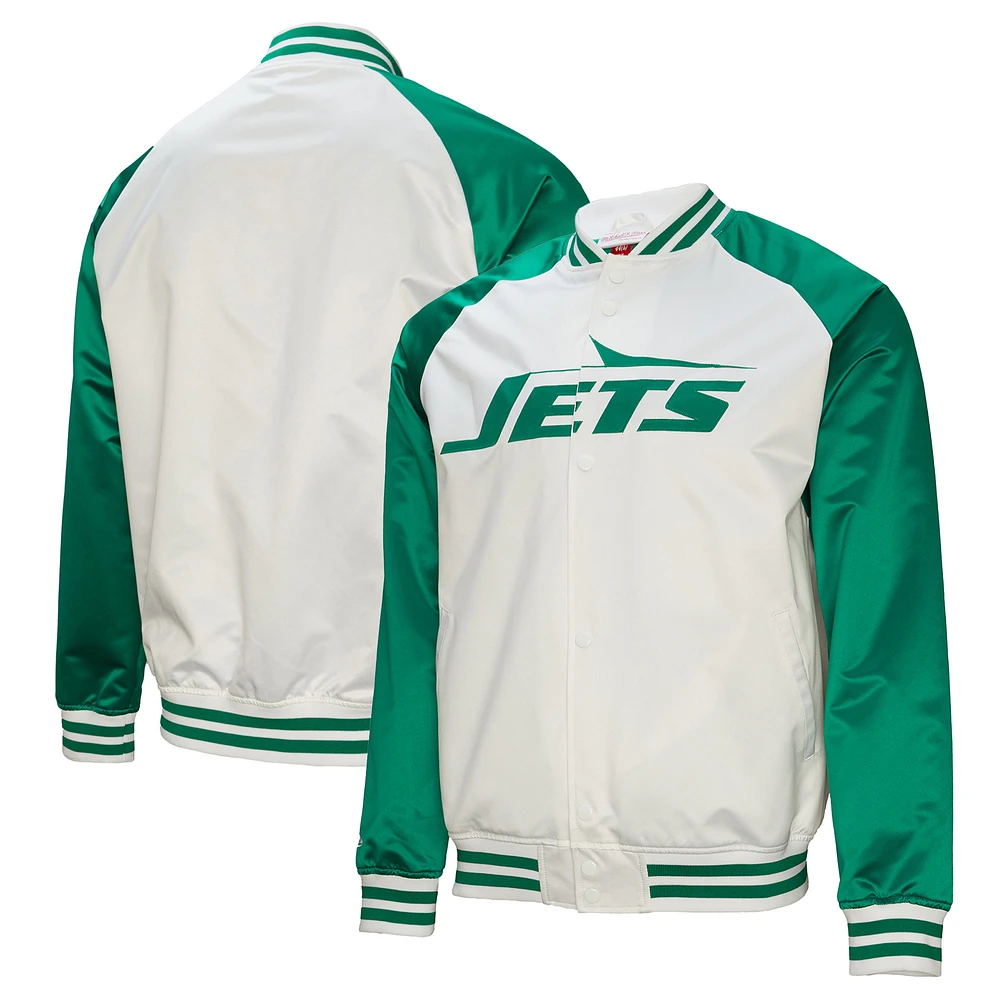 Men's Mitchell & Ness  White New York Jets Legacy Sack Exchange Satin Full-Snap Jacket