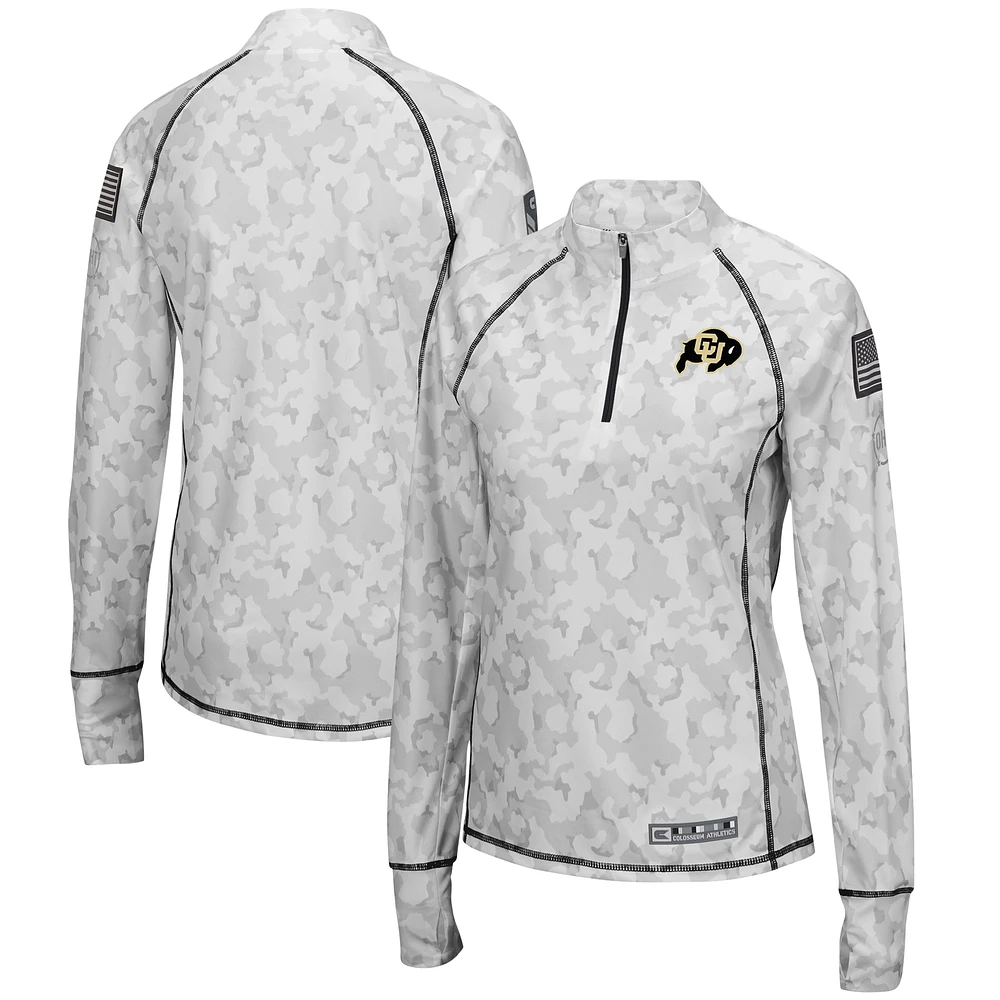 Women's Colosseum Camo Colorado Buffaloes OHT Military Appreciation Officer Arctic Lightweight Quarter-Zip Top