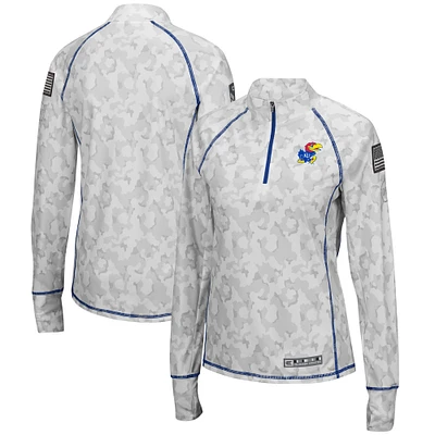 Women's Colosseum Camo Kansas Jayhawks OHT Military Appreciation Officer Arctic Lightweight Quarter-Zip Top