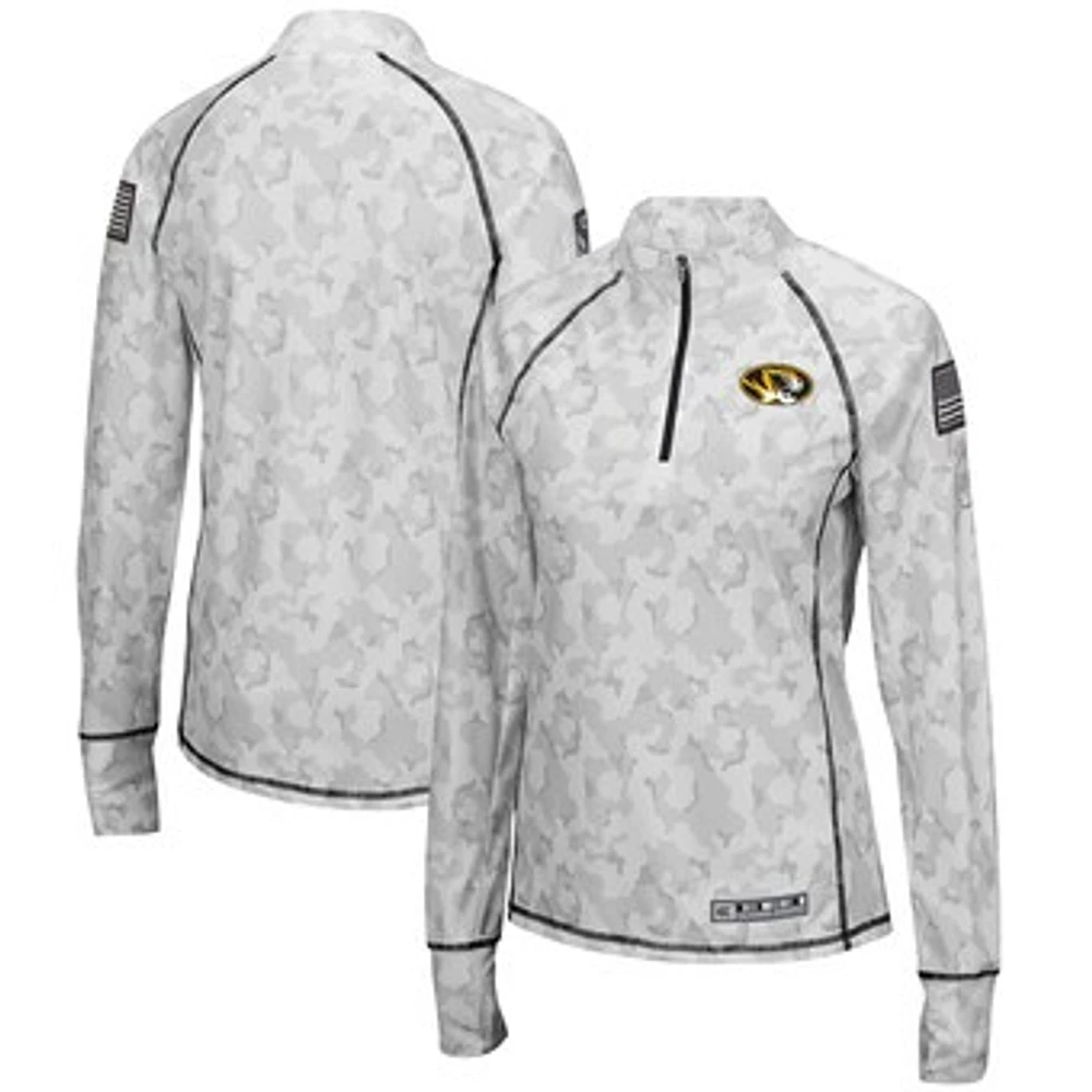 Women's Colosseum Camo Missouri Tigers OHT Military Appreciation Officer Arctic Lightweight Quarter-Zip Top