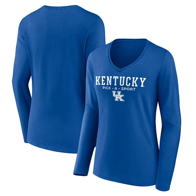Women's Royal Kentucky Wildcats Authentic Pick-A-Sport Long Sleeve V-Neck T-Shirt