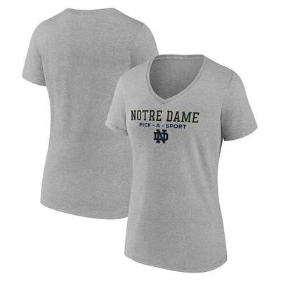 Women's Heather Gray Notre Dame Fighting Irish Authentic Pick-A-Sport V-Neck T-Shirt
