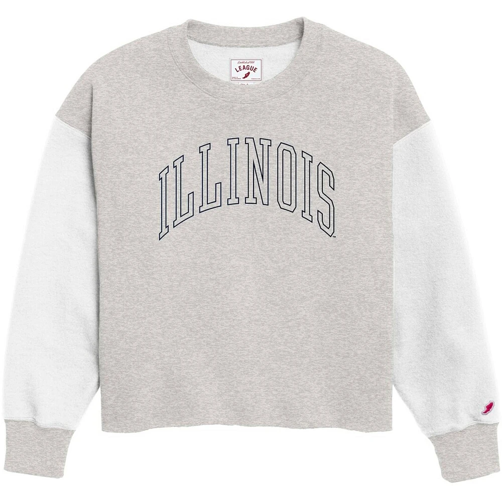 Women's League Collegiate Wear Gray Illinois Fighting Illini Reverse Fleece Cropped Pullover Sweatshirt