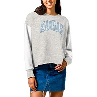Women's League Collegiate Wear  Gray Kansas Jayhawks Reverse Fleece Cropped Pullover Sweatshirt