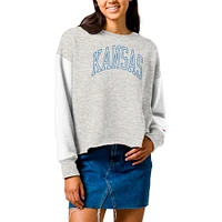 Women's League Collegiate Wear  Gray Kansas Jayhawks Reverse Fleece Cropped Pullover Sweatshirt