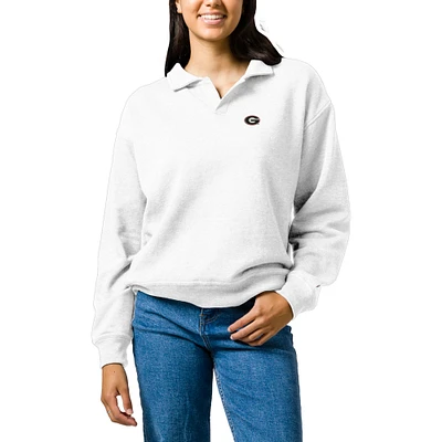 Women's League Collegiate Wear  White Georgia Bulldogs Victory Springs Tri-Blend Collared Pullover Sweatshirt