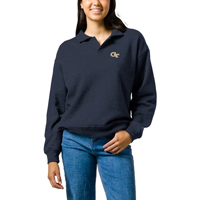 Women's League Collegiate Wear  Heather Navy Georgia Tech Yellow Jackets Victory Springs Tri-Blend Collared Pullover Sweatshirt