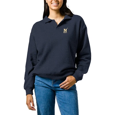 Women's League Collegiate Wear  Heather Navy Midshipmen Victory Springs Tri-Blend Collared Pullover Sweatshirt