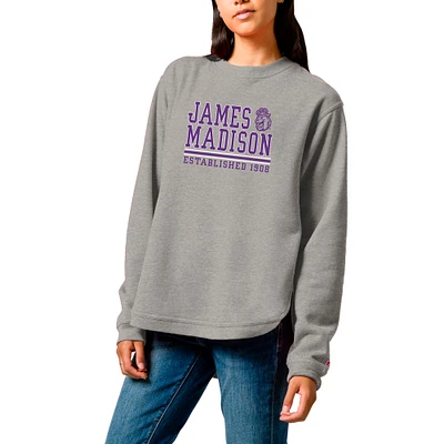 Women's League Collegiate Wear  Heather Gray James Madison Dukes Victory Springs Tri-Blend Fleece Pullover Sweatshirt