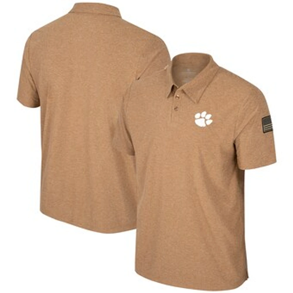 Men's Colosseum Khaki Clemson Tigers OHT Military Appreciation Cloud Jersey Desert Polo