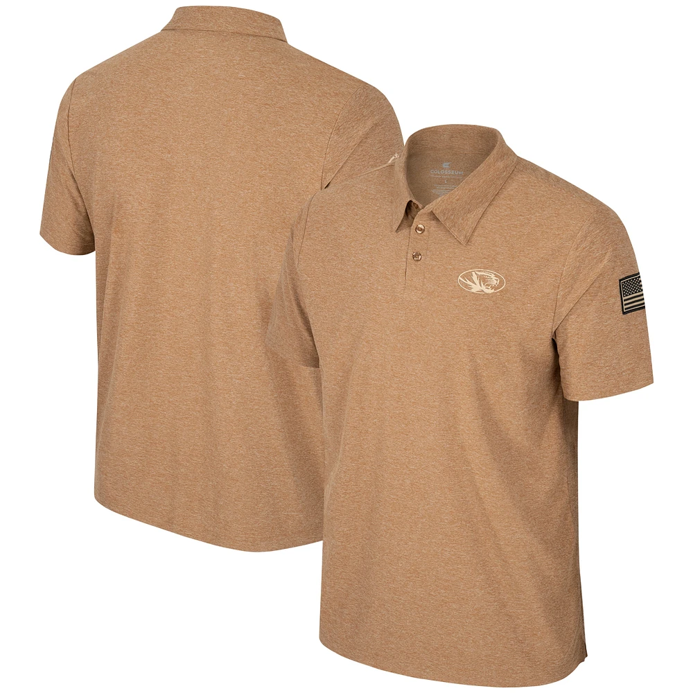 Men's Colosseum Khaki Missouri Tigers OHT Military Appreciation Cloud Jersey Desert Polo