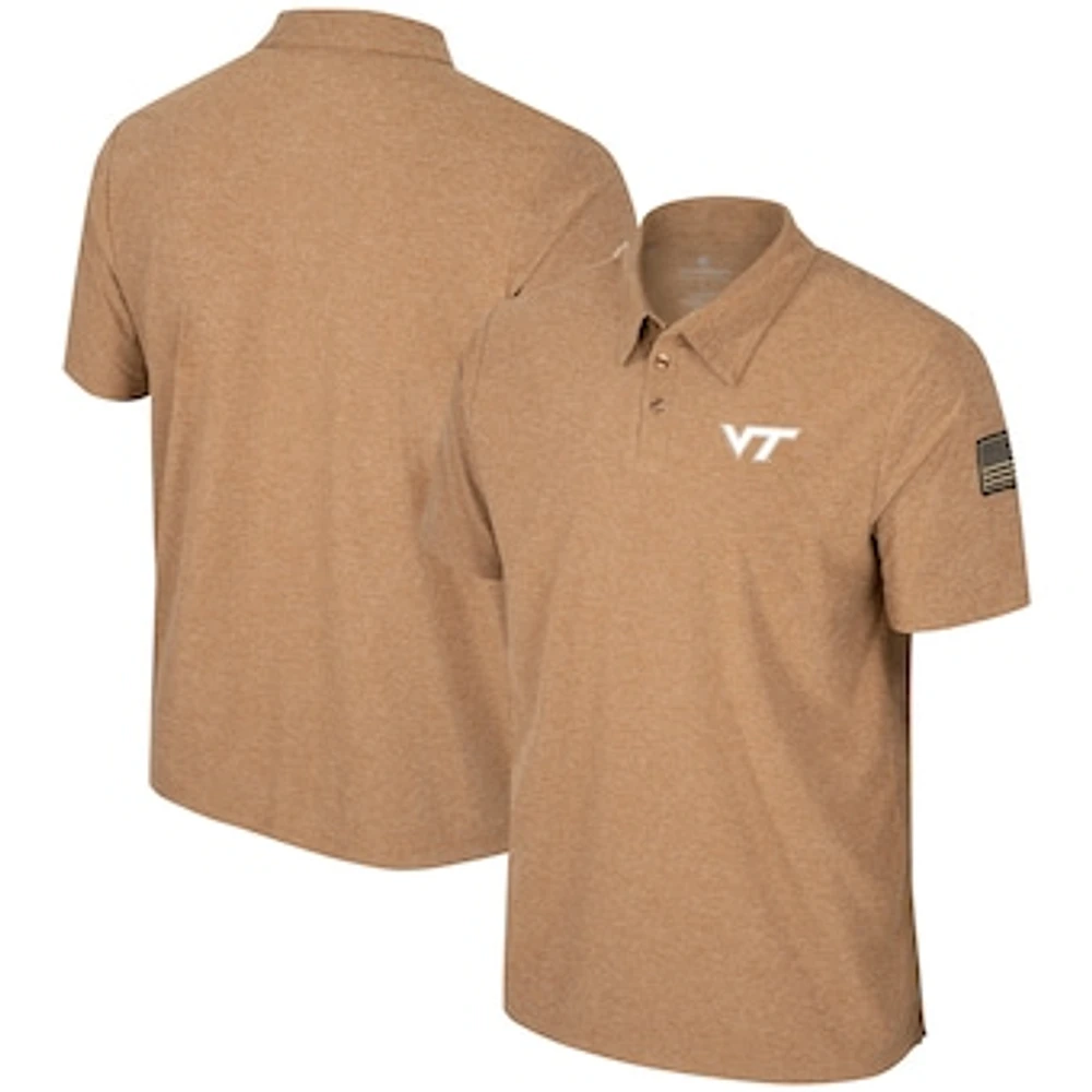 Men's Colosseum Khaki Virginia Tech Hokies OHT Military Appreciation Cloud Jersey Desert Polo