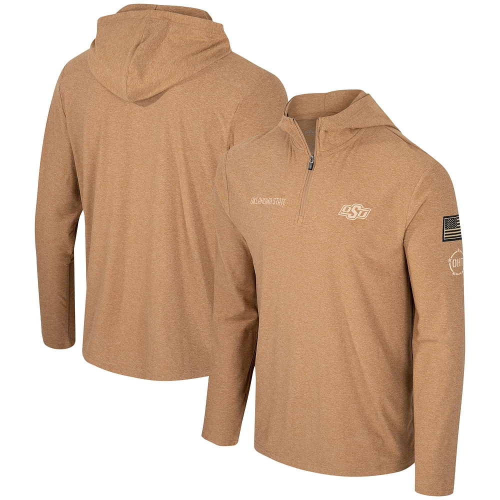 Men's Colosseum Khaki Oklahoma State Cowboys OHT Military Appreciation Cloud Jersey Desert Quarter-Zip Pullover