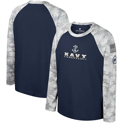 Youth Colosseum Navy/Camo Navy Midshipmen OHT Military Appreciation Dark Star Raglan Long Sleeve T-Shirt