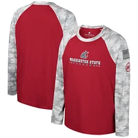 Youth Colosseum Crimson/Camo Washington State Cougars OHT Military Appreciation Dark Star Raglan Long Sleeve T-Shirt