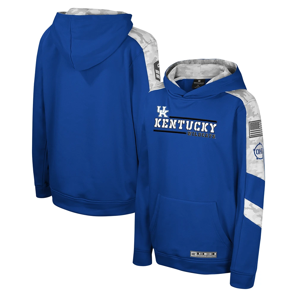 Youth Colosseum Royal Kentucky Wildcats OHT Military Appreciation Cyclone Digital Camo Pullover Hoodie