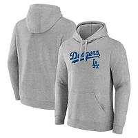 Men's Fanatics Heather Gray Los Angeles Dodgers Team Lockup Pullover Hoodie