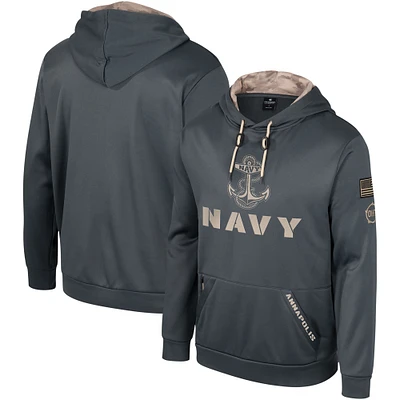 Men's Colosseum Charcoal Navy Midshipmen OHT Military Appreciation Pullover Hoodie