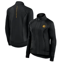 Women's Fanatics Black Pittsburgh Steelers Studio Fitted Full-Zip Gym Track Jacket