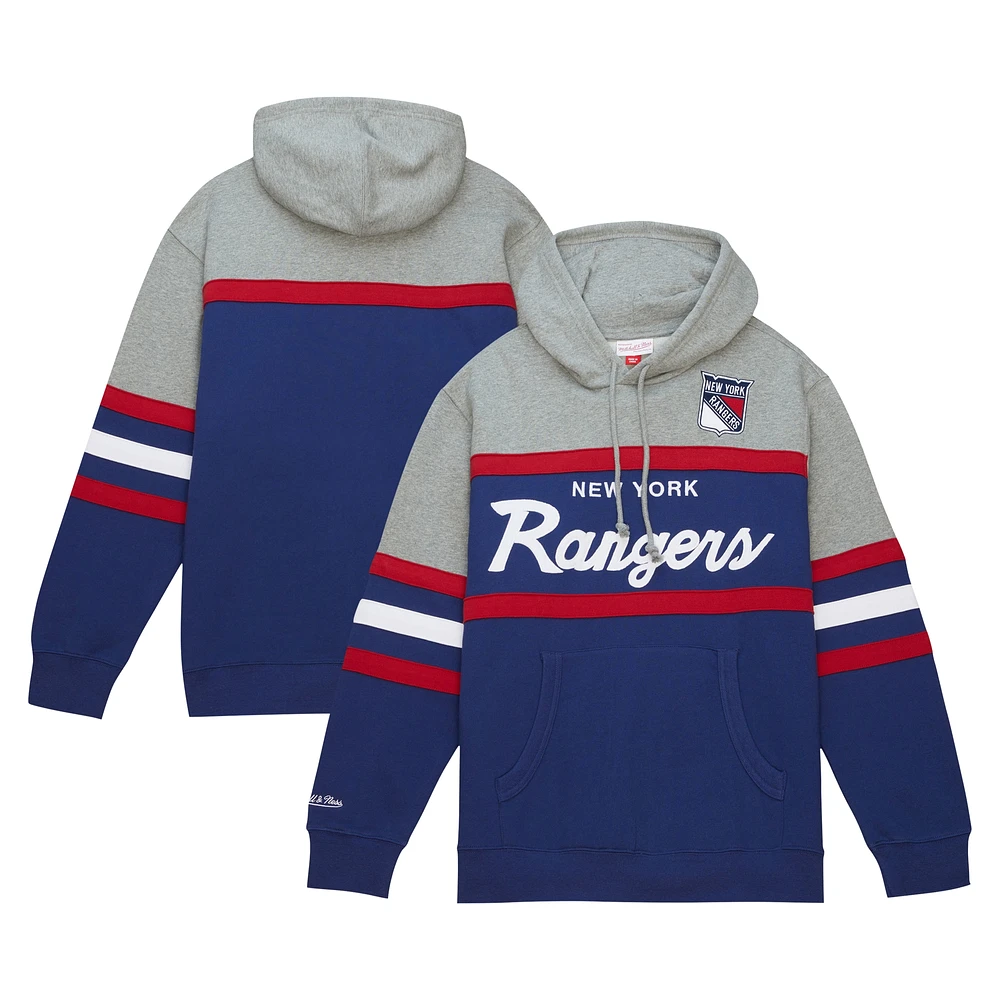 Men's Mitchell & Ness Blue/Gray New York Rangers Head Coach Pullover Hoodie