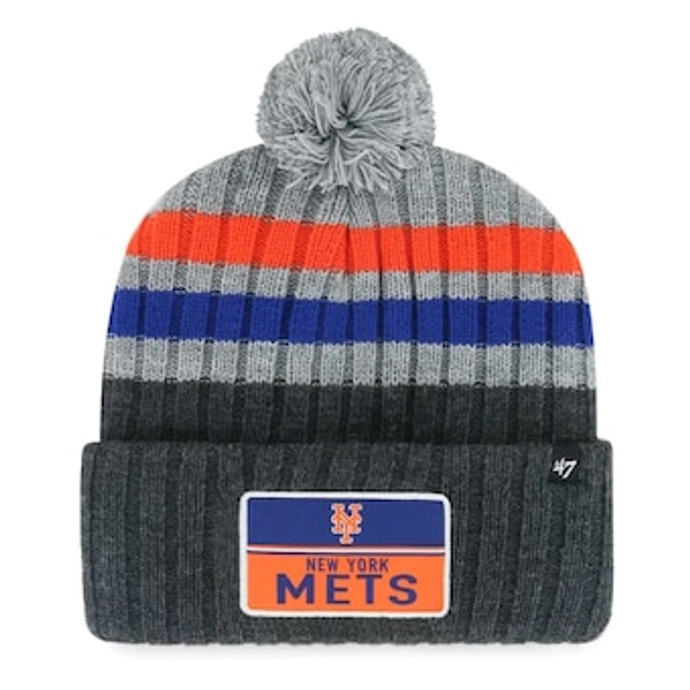 Men's '47 Gray New York Mets Stack Cuffed Knit Hat with Pom