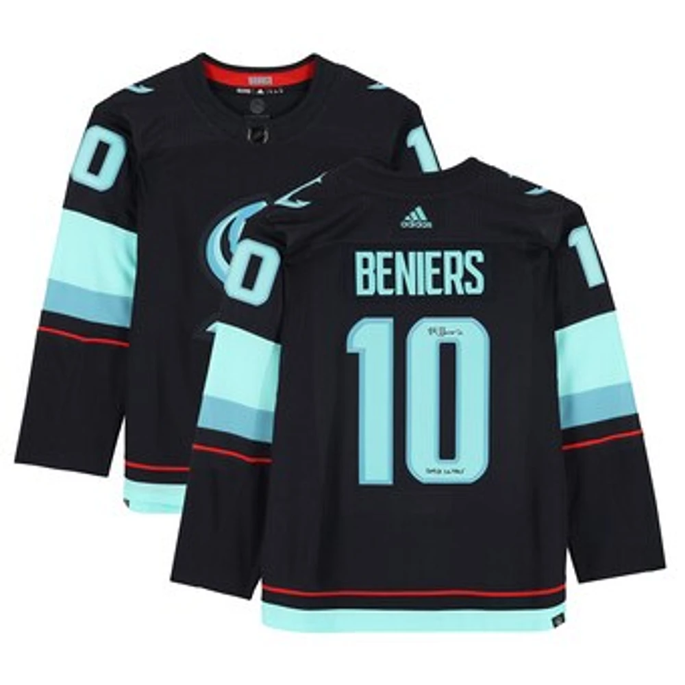 Matty Beniers Deep Sea Blue Seattle Kraken Autographed 2023 Calder Trophy Winner Adidas Authentic Jersey with "2023 Calder" Inscription