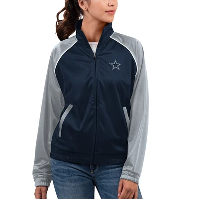 Women's G-III 4Her by Carl Banks Navy/Gray Dallas Cowboys Show Up Dolman Raglan Full-Zip Track Jacket